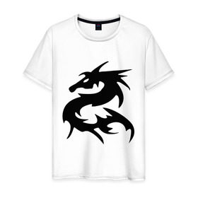 Мужская футболка хлопок с принтом Дракон (2) , 100% хлопок | прямой крой, круглый вырез горловины, длина до линии бедер, слегка спущенное плечо. | Тематика изображения на принте: dragon | tribal | дракон | китайский дракон | орнамент | трайбл | трибал | узор