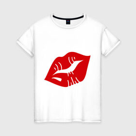 Женская футболка хлопок с принтом Губы , 100% хлопок | прямой крой, круглый вырез горловины, длина до линии бедер, слегка спущенное плечо | kiss | lips | губы | помада | поцелуй