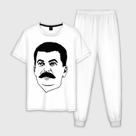 Мужская пижама хлопок с принтом Сталин , 100% хлопок | брюки и футболка прямого кроя, без карманов, на брюках мягкая резинка на поясе и по низу штанин
 | stalin | ussr | коба | кобба | политические | ссср | сталин