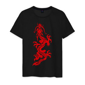 Мужская футболка хлопок с принтом Дракон-ящер , 100% хлопок | прямой крой, круглый вырез горловины, длина до линии бедер, слегка спущенное плечо. | tribal | дракон | китайский дракон | трибал | узор | ящер