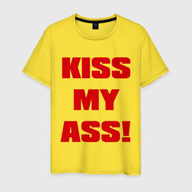 Мужская футболка хлопок с принтом Kiss My Ass , 100% хлопок | прямой крой, круглый вырез горловины, длина до линии бедер, слегка спущенное плечо. | Тематика изображения на принте: меня | поцелуй