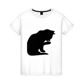 Женская футболка хлопок с принтом Котёнок умывается , 100% хлопок | прямой крой, круглый вырез горловины, длина до линии бедер, слегка спущенное плечо | забавные кошки | котёнок | котёнок умывается | котята | кошки | прикольные кошки