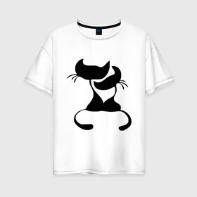 Женская футболка хлопок Oversize с принтом Кошки LOVE , 100% хлопок | свободный крой, круглый ворот, спущенный рукав, длина до линии бедер
 | love | влюбленные кошки | две кошки | коты | кошки | любовь