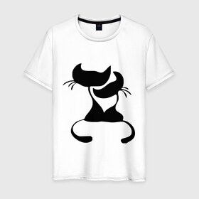 Мужская футболка хлопок с принтом Кошки LOVE , 100% хлопок | прямой крой, круглый вырез горловины, длина до линии бедер, слегка спущенное плечо. | love | влюбленные кошки | две кошки | коты | кошки | любовь