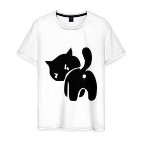 Мужская футболка хлопок с принтом Котёнок зад , 100% хлопок | прямой крой, круглый вырез горловины, длина до линии бедер, слегка спущенное плечо. | Тематика изображения на принте: кот | котенок | кошки