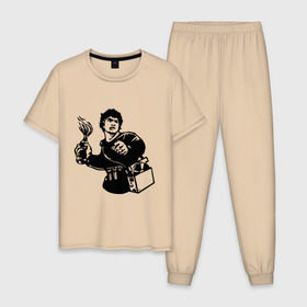 Мужская пижама хлопок с принтом Повстанец , 100% хлопок | брюки и футболка прямого кроя, без карманов, на брюках мягкая резинка на поясе и по низу штанин
 | анархия | бунт | восстание | граффити | коктейль молотова | повстанец