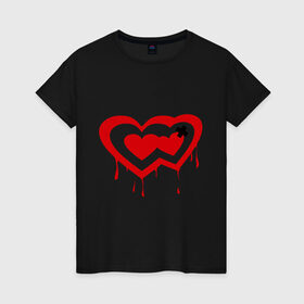 Женская футболка хлопок с принтом Два сердца , 100% хлопок | прямой крой, круглый вырез горловины, длина до линии бедер, слегка спущенное плечо | два сердца | для влюбленных | для двоих | любовь | отношения | сердце | чувства