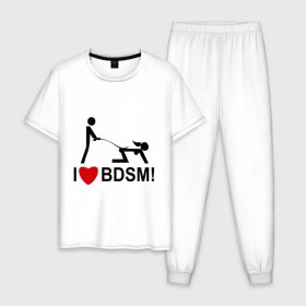 Мужская пижама хлопок с принтом I love BDSM , 100% хлопок | брюки и футболка прямого кроя, без карманов, на брюках мягкая резинка на поясе и по низу штанин
 | люблю | любовь | я