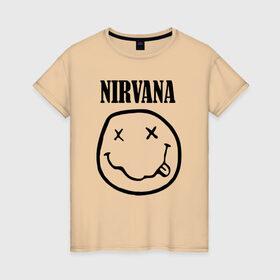 Женская футболка хлопок с принтом Nirvana , 100% хлопок | прямой крой, круглый вырез горловины, длина до линии бедер, слегка спущенное плечо | cobain | media | nirvana | rock | smells like teen spirit | toplanding | кобейн | нирвана | рок