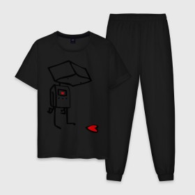 Мужская пижама хлопок с принтом Робот и сердце , 100% хлопок | брюки и футболка прямого кроя, без карманов, на брюках мягкая резинка на поясе и по низу штанин
 | robot | грусть | робот | чувства | эмоции