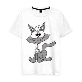 Мужская футболка хлопок с принтом Серый кот , 100% хлопок | прямой крой, круглый вырез горловины, длина до линии бедер, слегка спущенное плечо. | домашние животные | кот | кошка | кошки | серый кот