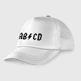 Детская кепка тракер с принтом ABCD , Козырек - 100% хлопок. Кепка - 100% полиэстер, Задняя часть - сетка | универсальный размер, пластиковая застёжка | Тематика изображения на принте: ac dc | acdc | acdsee | эйсидиси