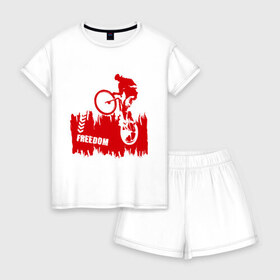 Женская пижама с шортиками хлопок с принтом Велосипед , 100% хлопок | футболка прямого кроя, шорты свободные с широкой мягкой резинкой | streeet | xtream | велик | вело | велосипед | стрит | экстрим