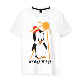 Мужская футболка хлопок с принтом Chilly , 100% хлопок | прямой крой, круглый вырез горловины, длина до линии бедер, слегка спущенное плечо. | Тематика изображения на принте: пингвин