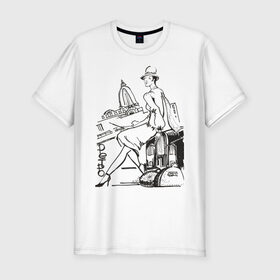 Мужская футболка премиум с принтом Ретро (2) , 92% хлопок, 8% лайкра | приталенный силуэт, круглый вырез ворота, длина до линии бедра, короткий рукав | retro | девушка | ретро | рисунок