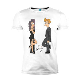 Мужская футболка премиум с принтом Mr. & Mrs. Fry , 92% хлопок, 8% лайкра | приталенный силуэт, круглый вырез ворота, длина до линии бедра, короткий рукав | bender | futurama | бендер | футурама