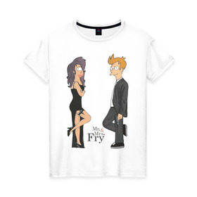 Женская футболка хлопок с принтом Mr. & Mrs. Fry , 100% хлопок | прямой крой, круглый вырез горловины, длина до линии бедер, слегка спущенное плечо | bender | futurama | бендер | футурама