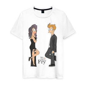 Мужская футболка хлопок с принтом Mr. & Mrs. Fry , 100% хлопок | прямой крой, круглый вырез горловины, длина до линии бедер, слегка спущенное плечо. | bender | futurama | бендер | футурама