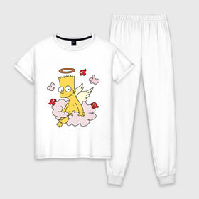 Женская пижама хлопок с принтом Бард Симпсон Ангел , 100% хлопок | брюки и футболка прямого кроя, без карманов, на брюках мягкая резинка на поясе и по низу штанин | simpsons | барт | симпсоны | симсоны