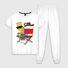 Женская пижама хлопок с принтом Bart , 100% хлопок | брюки и футболка прямого кроя, без карманов, на брюках мягкая резинка на поясе и по низу штанин | simpsons | барт | барт симпсон | симпсоны | симсоны