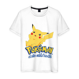 Мужская футболка хлопок с принтом Pokemon , 100% хлопок | прямой крой, круглый вырез горловины, длина до линии бедер, слегка спущенное плечо. | pokemon | пикачу | покемон | покимоны