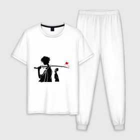 Мужская пижама хлопок с принтом Samurai Champloo , 100% хлопок | брюки и футболка прямого кроя, без карманов, на брюках мягкая резинка на поясе и по низу штанин
 | anime | champloo | samurai | аниме | манга