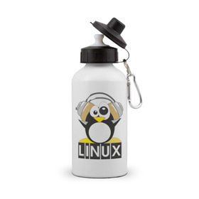 Бутылка спортивная с принтом Linux (6) , металл | емкость — 500 мл, в комплекте две пластиковые крышки и карабин для крепления | Тематика изображения на принте: пингвин