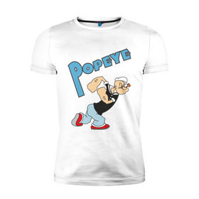 Мужская футболка премиум с принтом Popeye , 92% хлопок, 8% лайкра | приталенный силуэт, круглый вырез ворота, длина до линии бедра, короткий рукав | popeye