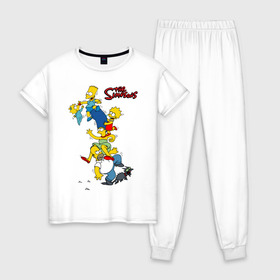 Женская пижама хлопок с принтом The simpsons(1) , 100% хлопок | брюки и футболка прямого кроя, без карманов, на брюках мягкая резинка на поясе и по низу штанин | гомер