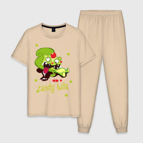 Мужская пижама хлопок с принтом Сandy kills , 100% хлопок | брюки и футболка прямого кроя, без карманов, на брюках мягкая резинка на поясе и по низу штанин
 | happy tree friends