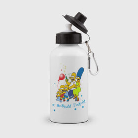 Бутылка спортивная с принтом С новым годом Simpsons , металл | емкость — 500 мл, в комплекте две пластиковые крышки и карабин для крепления | 2012 | 2012 год | новогодний | новый 2012 | новый год | симпсоны | смайл | смайлик