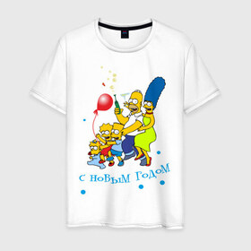 Мужская футболка хлопок с принтом С новым годом Simpsons , 100% хлопок | прямой крой, круглый вырез горловины, длина до линии бедер, слегка спущенное плечо. | 2012 | 2012 год | новогодний | новый 2012 | новый год | симпсоны | смайл | смайлик