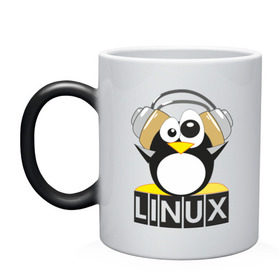 Кружка хамелеон с принтом Linux , керамика | меняет цвет при нагревании, емкость 330 мл | пингвин