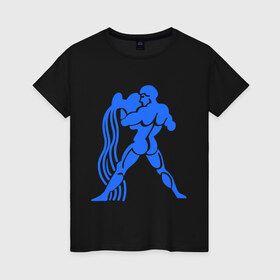 Женская футболка хлопок с принтом Водолей (2) , 100% хлопок | прямой крой, круглый вырез горловины, длина до линии бедер, слегка спущенное плечо | zodiac | водолей | гороскоп | знаки зодиака