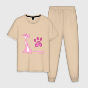 Мужская пижама хлопок с принтом Розовая Пантера , 100% хлопок | брюки и футболка прямого кроя, без карманов, на брюках мягкая резинка на поясе и по низу штанин
 | Тематика изображения на принте: pink panther | розовая пантера