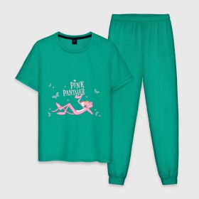 Мужская пижама хлопок с принтом Pink panther , 100% хлопок | брюки и футболка прямого кроя, без карманов, на брюках мягкая резинка на поясе и по низу штанин
 | pink panther | розовая пантера