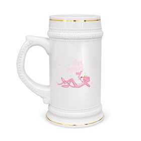 Кружка пивная с принтом Розовая Пантера (2) ,  керамика (Материал выдерживает высокую температуру, стоит избегать резкого перепада температур) |  объем 630 мл | Тематика изображения на принте: pink panther | розовая пантера