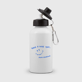 Бутылка спортивная с принтом Have a nice day , металл | емкость — 500 мл, в комплекте две пластиковые крышки и карабин для крепления | день | мат | рожица | смайл | смайлик | улыбка | улыбочка | хороший