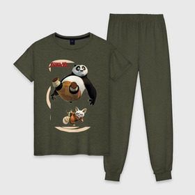 Женская пижама хлопок с принтом Kung Fu Panda 2 , 100% хлопок | брюки и футболка прямого кроя, без карманов, на брюках мягкая резинка на поясе и по низу штанин | панда