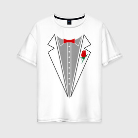 Женская футболка хлопок Oversize с принтом Cмокинг , 100% хлопок | свободный крой, круглый ворот, спущенный рукав, длина до линии бедер
 | смокинг