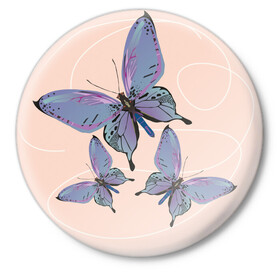 Значок с принтом Бабочки ,  металл | круглая форма, металлическая застежка в виде булавки | Тематика изображения на принте: 