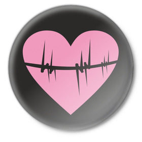Значок с принтом Сердце ,  металл | круглая форма, металлическая застежка в виде булавки | биение | ритм любви | ритм сердца | сердечко | сердце