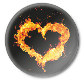 Значок с принтом Огненое сердце ,  металл | круглая форма, металлическая застежка в виде булавки | 