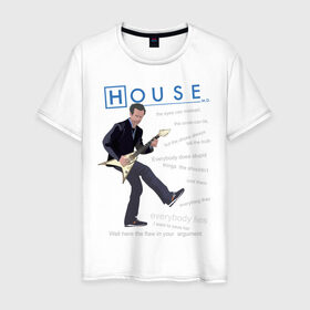 Мужская футболка хлопок с принтом Доктор Хаус с гитарой , 100% хлопок | прямой крой, круглый вырез горловины, длина до линии бедер, слегка спущенное плечо. | everybody lies | haus | house | все лгут | доктор | хауз | хаус | хью лори