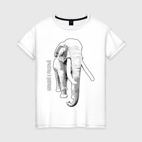 Женская футболка хлопок с принтом Большой и Мудрый , 100% хлопок | прямой крой, круглый вырез горловины, длина до линии бедер, слегка спущенное плечо | слон