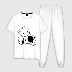 Мужская пижама хлопок с принтом Котята , 100% хлопок | брюки и футболка прямого кроя, без карманов, на брюках мягкая резинка на поясе и по низу штанин
 | 