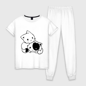 Женская пижама хлопок с принтом Котята , 100% хлопок | брюки и футболка прямого кроя, без карманов, на брюках мягкая резинка на поясе и по низу штанин | 