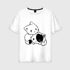 Женская футболка хлопок Oversize с принтом Котята , 100% хлопок | свободный крой, круглый ворот, спущенный рукав, длина до линии бедер
 | 
