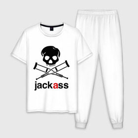 Мужская пижама хлопок с принтом Jackass (Чудаки) , 100% хлопок | брюки и футболка прямого кроя, без карманов, на брюках мягкая резинка на поясе и по низу штанин
 | jackas | придурки | чудаки