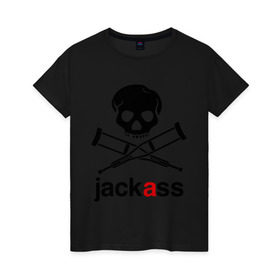Женская футболка хлопок с принтом Jackass (Чудаки) , 100% хлопок | прямой крой, круглый вырез горловины, длина до линии бедер, слегка спущенное плечо | jackas | придурки | чудаки